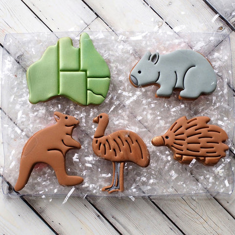 Australiana Animals (Wombat & Australia) Emboss 3D Printed Cookie Stamps & Cookie Cutter Set (10pce)