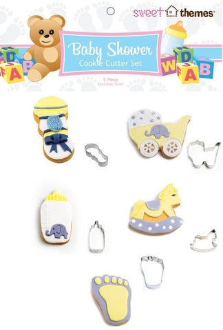 Baby Shower (w Rattle) 5pce Stainless Steel Cookie Cutter Pack