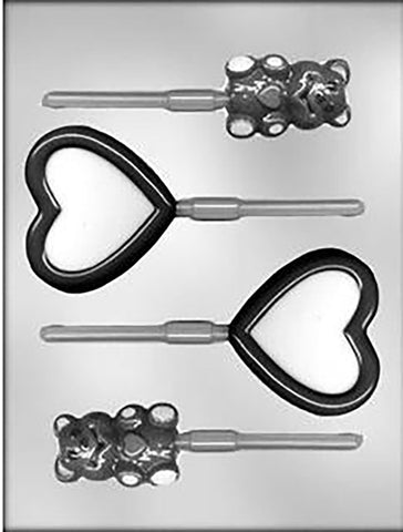Bear with Heart and Hearts Chocolate Sucker or Chocolate Pop Mould / Valentine's Themed - Last One