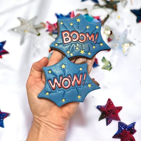 Boom and Wow (Stamp Set) Emboss Cookie Stamps + Stainless Steel Cutter (3pce)