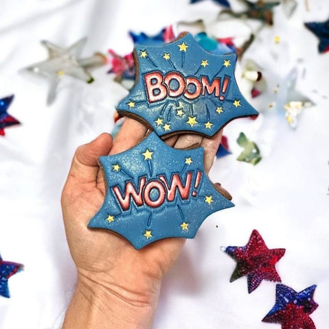 Boom and Wow (Stamp Set) Emboss Cookie Stamps Acrylic + Stainless Steel Cutter (3pce)