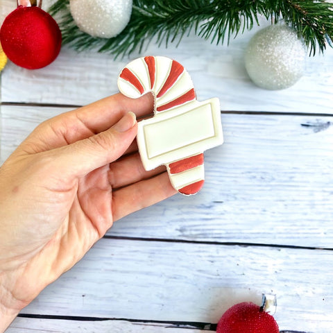 Candy Cane with Sign (Stamp Set) Emboss 3D Printed Cookie Stamp  + Stainless Steel Cookie Cutter
