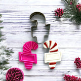 Candy Cane with Sign (Stamp Set) Emboss 3D Printed Cookie Stamp  + Stainless Steel Cookie Cutter