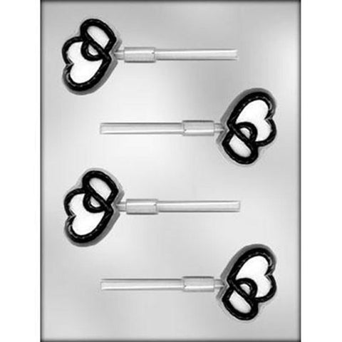 Double Heart with Rope Edge Chocolate Sucker or Chocolate Pop Mould / Valentine's Day Themed