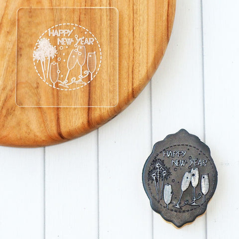 Happy New Year (Glasses & Sparklers) Raise It Up / Deboss Cookie Stamp