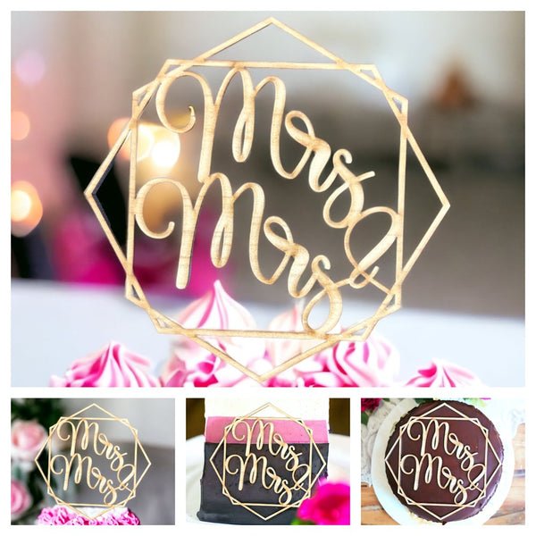 Mrs & Mrs (Bold Script) Cake Topper - Plywood