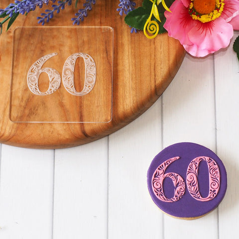 Number Sixty (Floral) Raise It Up / Deboss Cookie Stamp