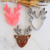 Reindeer Face (Boy/Rudolph) (Stamp Set) Emboss 3D Printed Cookie Stamp + Stainless Steel Cookie Cutter