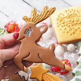 Reindeer Leaping (Stamp Set) Emboss 3D Printed Cookie Stamp  + Stainless Steel Cookie Cutter