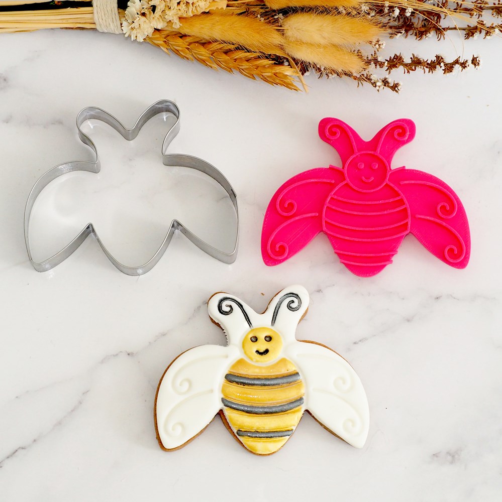 Bee (Stamp Set) Emboss 3D Printed Cookie Stamp + Stainless Steel Cooki