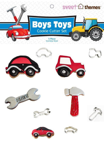 Boys Toys (w Race Car) 5pce Stainless Steel Cookie Cutter Pack