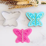 Butterfly Round (Stamp Set) Emboss 3D Printed Cookie Stamp + Stainless Steel Cookie Cutter