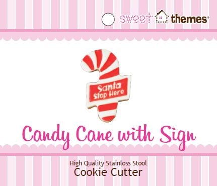 Candy Cane with Sign Stainless Steel Cookie Cutter with Swing Tag