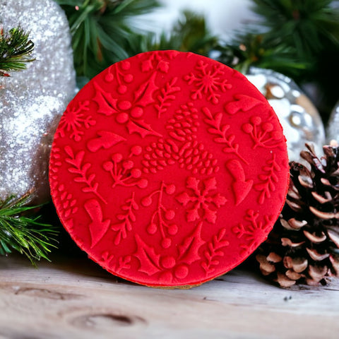 Christmas (Holly, Pinecones & Snowflake) Background Raise It Up / Deboss Cookie Stamp