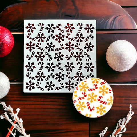 Christmas Candy Canes & Snowflakes Cookie Stencil