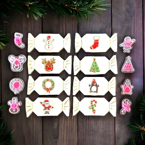 Christmas Cute Advent Calendar Icons Emboss 3D Cookie Stamp Set (8 pce)