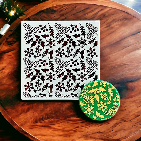 Christmas Holly, Pinecones & Snowflake Cookie Stencil