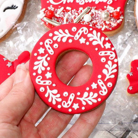 Christmas Wreath with Candy Canes (Stamp Set) Raise It Up / Deboss Cookie Stamp  + 3D Printed Cookie Cutter