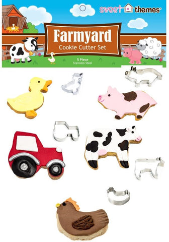 Farmyard 5pce (with Tractor) Stainless Steel Cookie Cutter Pack