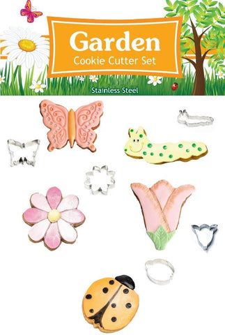 Garden 5pce (Flowers & Caterpillar) Stainless Steel Cookie Cutter Pack