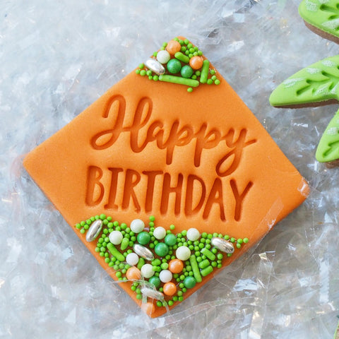 Happy Birthday (Funky) Emboss 3D Printed Cookie Stamp