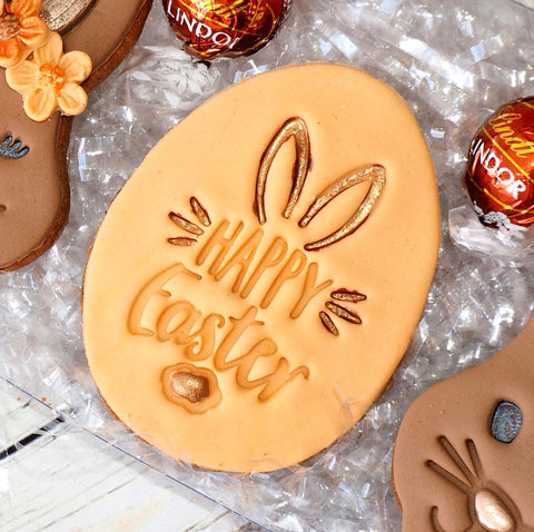 Happy Easter with Bunny Ears Emboss 3D Printed Cookie Stamp