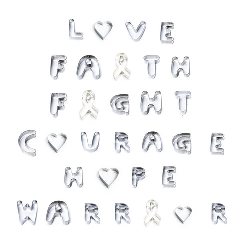 Awareness Ribbon Love Faith Fight Courage Hope Warrior Stainless Steel Cookie Cutter Set  (15 pce) - End of Line Sale