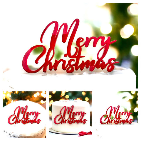 Merry Christmas (Bold Script) Cake Topper - Red Acrylic
