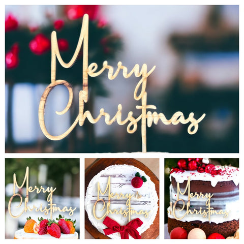 Merry Christmas (Script) Cake Topper - Plywood