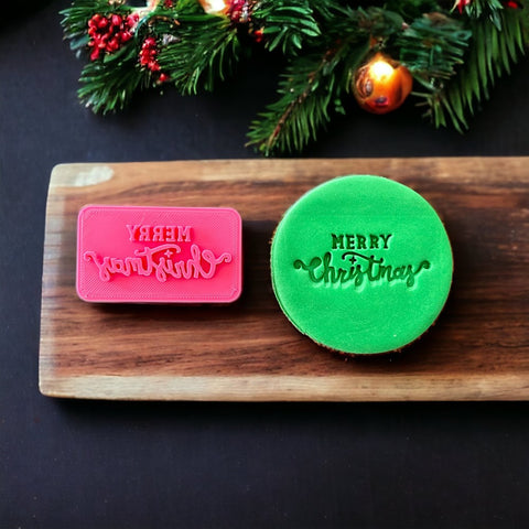 Merry Christmas (Funky) Emboss 3D Printed Cookie Stamp