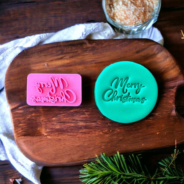 Merry Christmas (Bold Script) Emboss 3D Printed Cookie Stamp