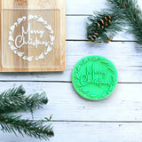 Merry Christmas (Script) with Eucalypt Wreath Raise It Up / Deboss Cookie Stamp