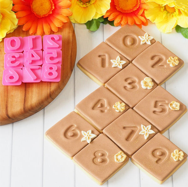 Numbers 0 - 9 Large Emboss 3D Printed Cookie Stamp Set (9 pce)