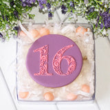 Number Sixteen (Floral) Raise It Up / Deboss Cookie Stamp