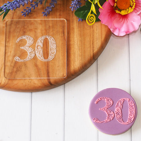 Number Thirty (Floral) Raise It Up / Deboss Cookie Stamp