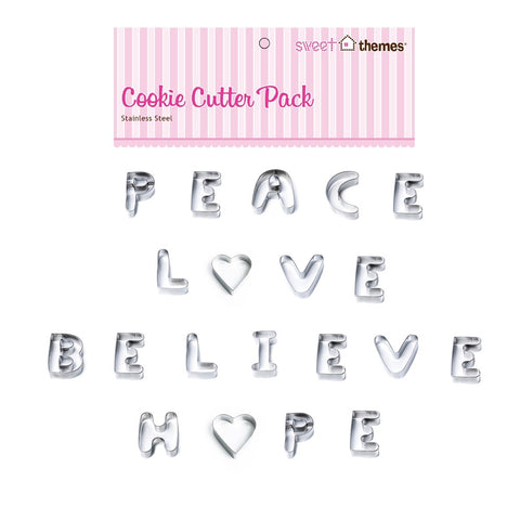Peace Love Believe Hope Stainless Steel Cookie Cutter Set  (10 pce) - End of Line Sale