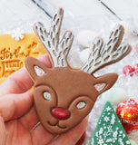 Reindeer Face (Boy/Rudolph) (Stamp Set) Emboss 3D Printed Cookie Stamp + Stainless Steel Cookie Cutter