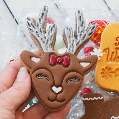 Reindeer Face (Girl/Dancer) (Stamp Set) Emboss 3D Printed Cookie Stamp + Stainless Steel Cookie Cutter