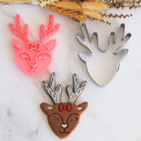 Reindeer Face (Girl/Dancer) (Stamp Set) Emboss 3D Printed Cookie Stamp + Stainless Steel Cookie Cutter