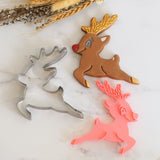 Reindeer Leaping (Stamp Set) Emboss 3D Printed Cookie Stamp  + Stainless Steel Cookie Cutter