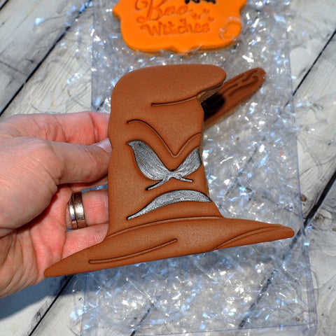 Witch Hat Cranky Face (Stamp Set) Emboss 3D Printed Cookie Stamp  + Stainless Steel Cookie Cutter