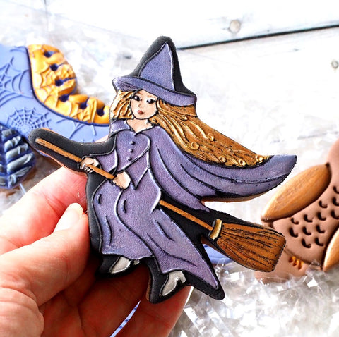 Witch on Broomstick (Stamp Set) Raise It Up / Deboss Cookie Stamp  + Stainless Steel Cookie Cutter