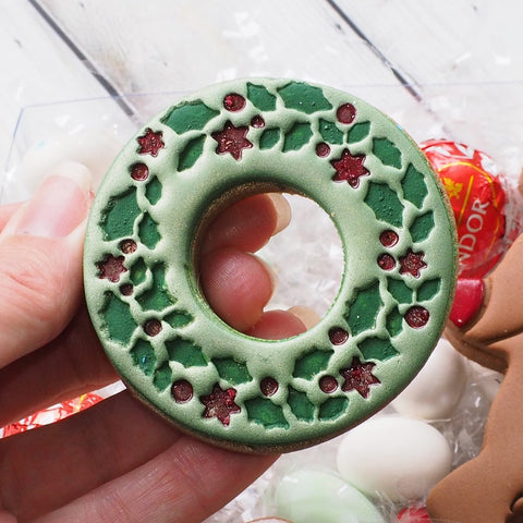 Wreath with Holly and Poinsettia (Stamp Set) Emboss 3D Printed Cookie Stamp  + 3D Printed Cookie Cutter